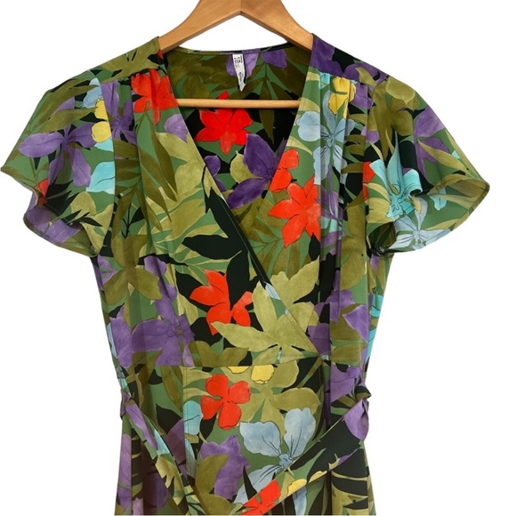 Mango tropical Floral Print Wrap midi Dress size M like new condition - Picture 5 of 12